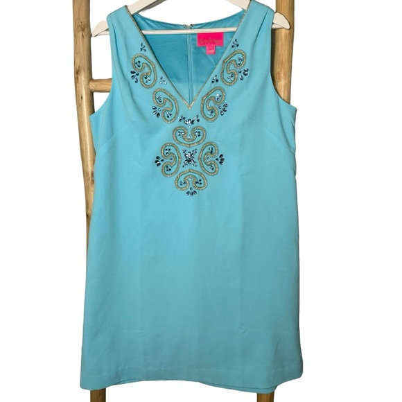 Lilly Pulitzer Dresses & Skirts - Lilly Pulitzer Penelope blue Ibiza embellished sleeveless shift dress women’s 8